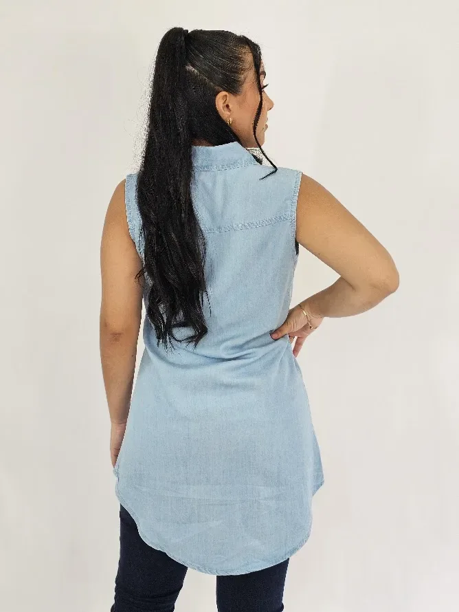 Camisa Cambrigde polo de mezclilla para Dama