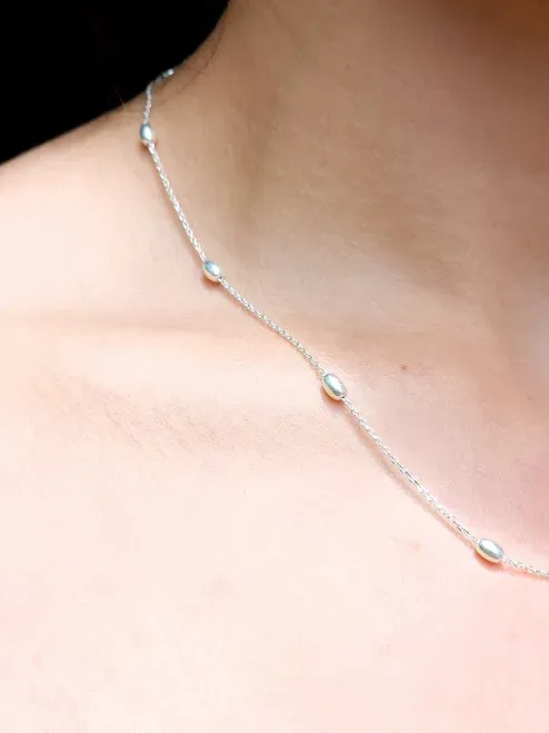 Collar plata 925 para dama con diseño de bolitas color plateado #12