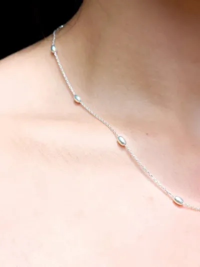 Collar plata 925 para dama con diseño de bolitas color plateado #12