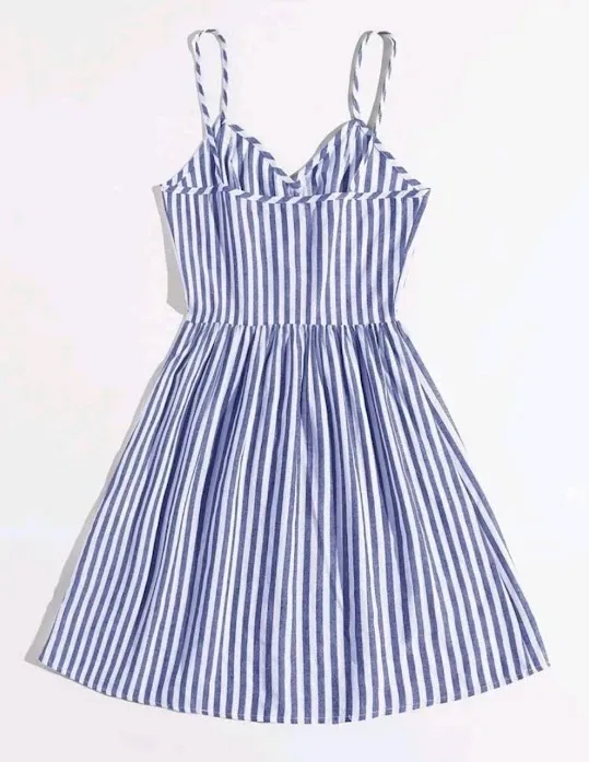 Vestido para dama color celeste con rayas blancas