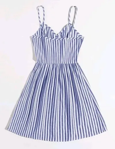 Vestido para dama color celeste con rayas blancas