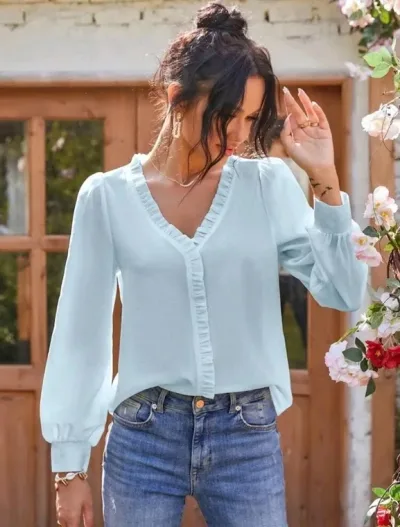 Blusa manga larga para dama color celeste