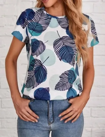 Blusa para dama multicolor con diseño de hojas
