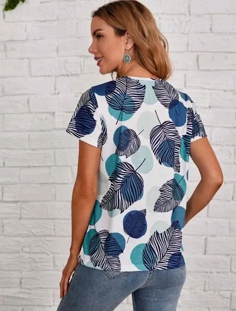 Blusa para dama multicolor con diseño de hojas