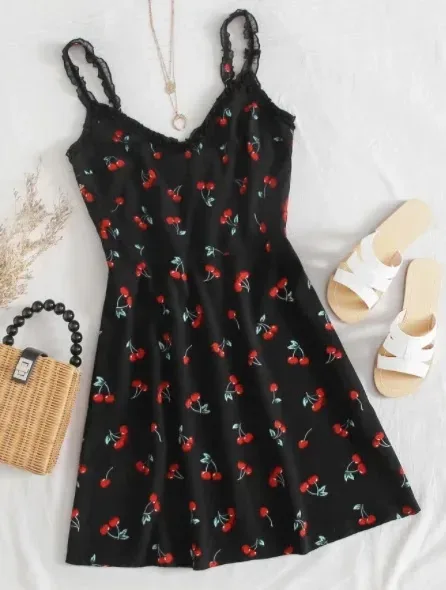 Vestido para dama color negro con cerezas