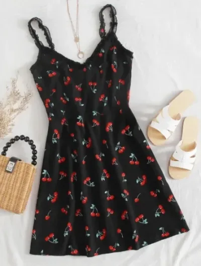 Vestido para dama color negro con cerezas