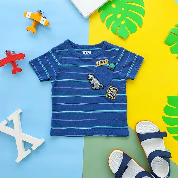 Camiseta para niño a rayas color azul  The Children's Place