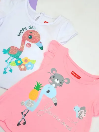 Set de dos camisetas para niña color rosa y blanco