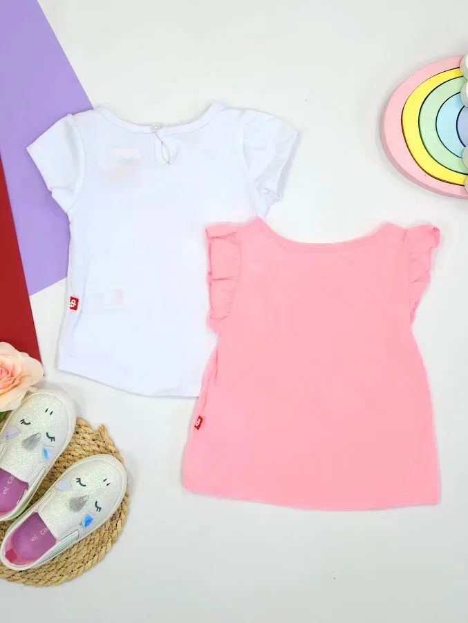 Set de dos camisetas para niña color rosa y blanco