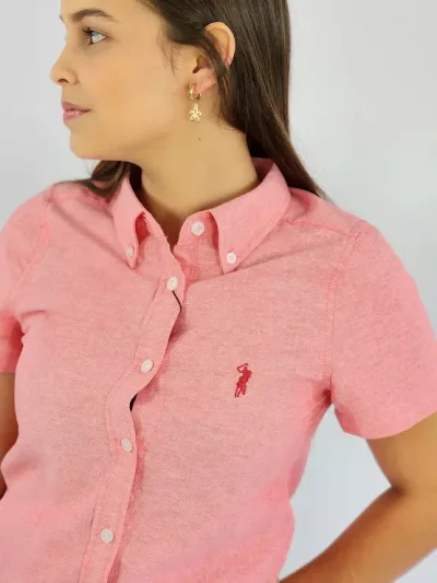 Camisa Cambrige Polo para muchacha color fucsia