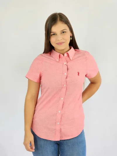 Camisa Cambrige Polo para muchacha color fucsia