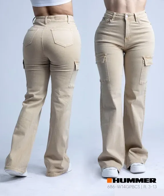 Jeans cargo Hummer para dama color beige 686-W14
