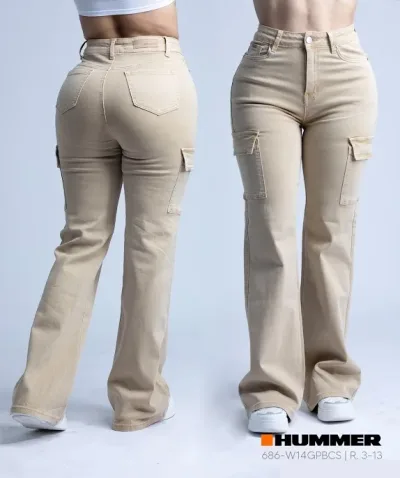 Jeans cargo Hummer para dama color beige 686-W14