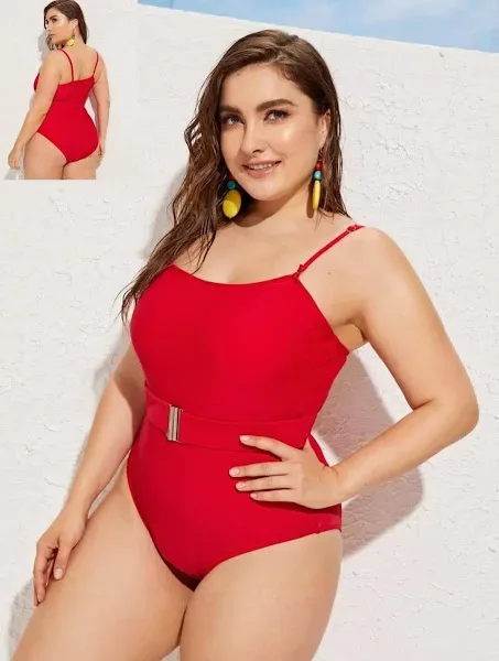 Vestido de baño plus para dama color rojo