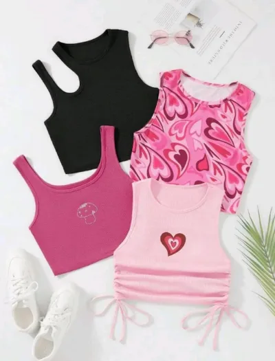 4 piezas de crop top para mujer  multicolor