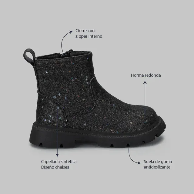 Botines Coral Yoko Black  Glitter para dama