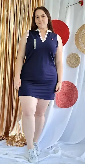 Vestido U.S Polo para dama color azul con destalles en blanco