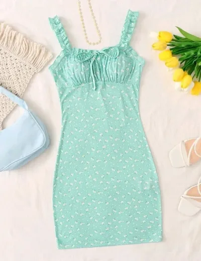 Vestido para dama con estampado floral color verde menta