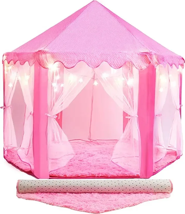 Tienda de campaña de princesa para niños color rosa