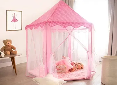 Tienda de campaña de princesa para niños color rosa