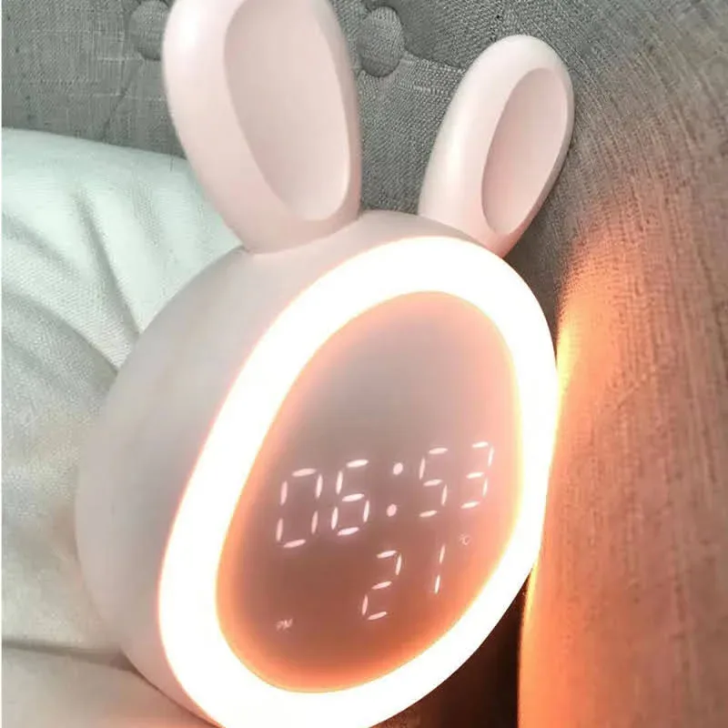 Reloj despertador con luz en forma de conejo con sensor en orejas