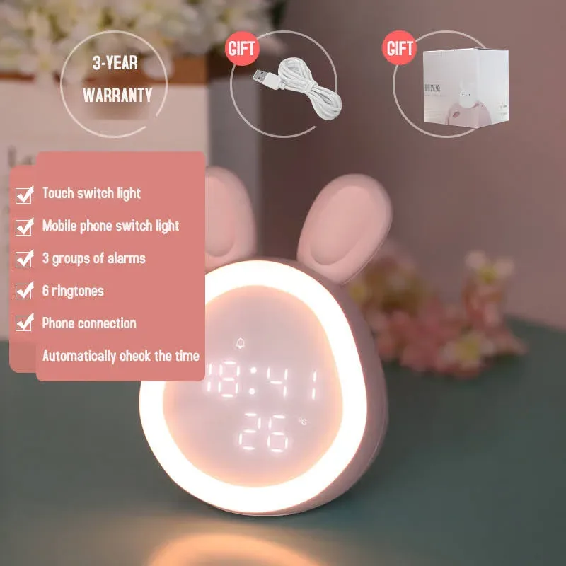 Reloj despertador con luz en forma de conejo con sensor en orejas