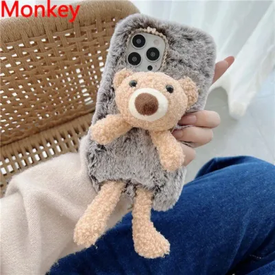 Funda para celular con contextura de peluche café