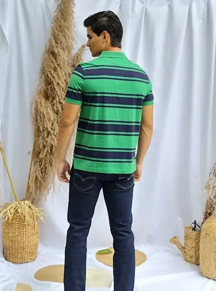 Camiseta Náutica Slim Fit para caballero a rayas color verde y azul