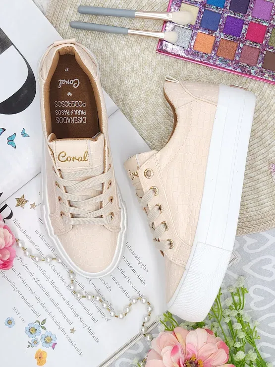 Tenis Coral para dama color crema y blanco KELSY