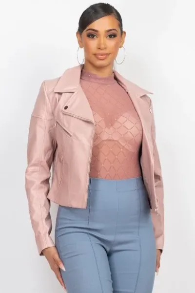 Jacket de Cuerina para Dama color Palo Rosa.