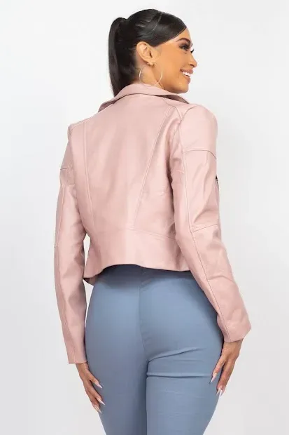 Jacket de Cuerina para Dama color Palo Rosa.