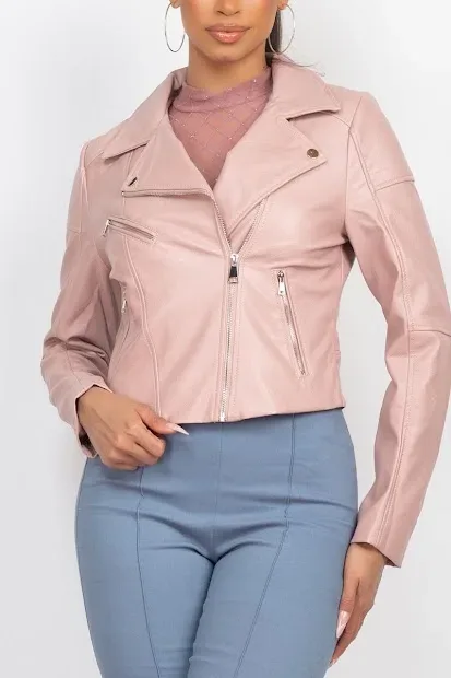 Jacket de Cuerina para Dama color Palo Rosa.