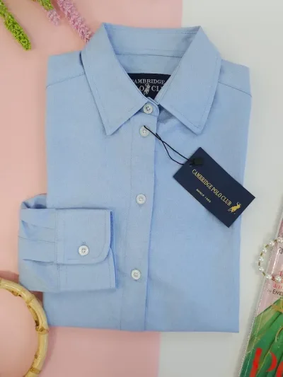 Camisa manga larga Cambridge Polo Club para dama, color Celeste