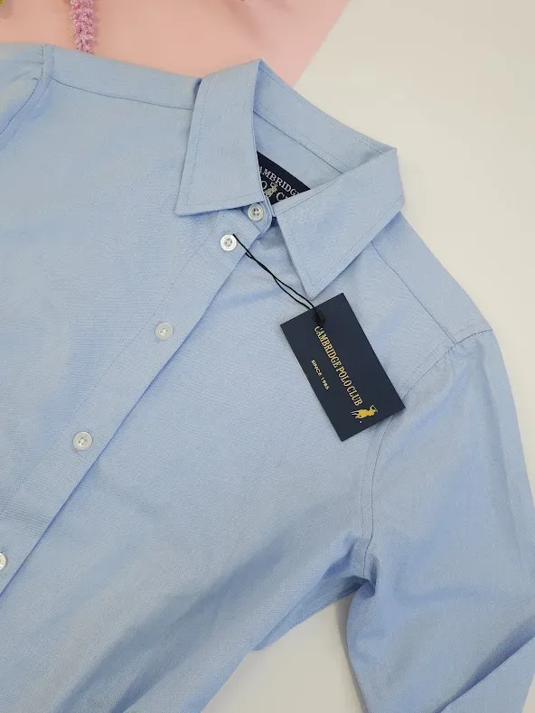 Camisa manga larga Cambridge Polo Club para dama, color Celeste