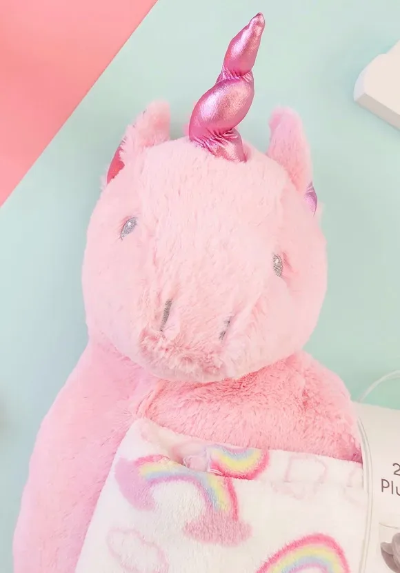 Conjunto de almohada y cobija con diseño de unicornio