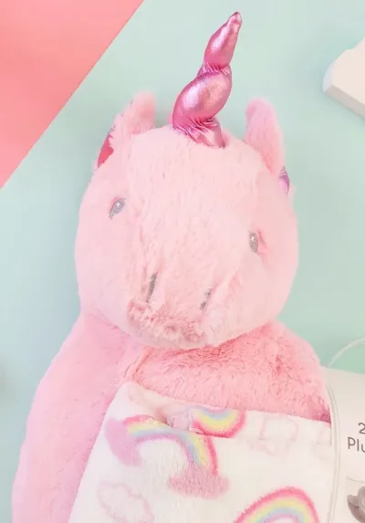 Conjunto de almohada y cobija con diseño de unicornio