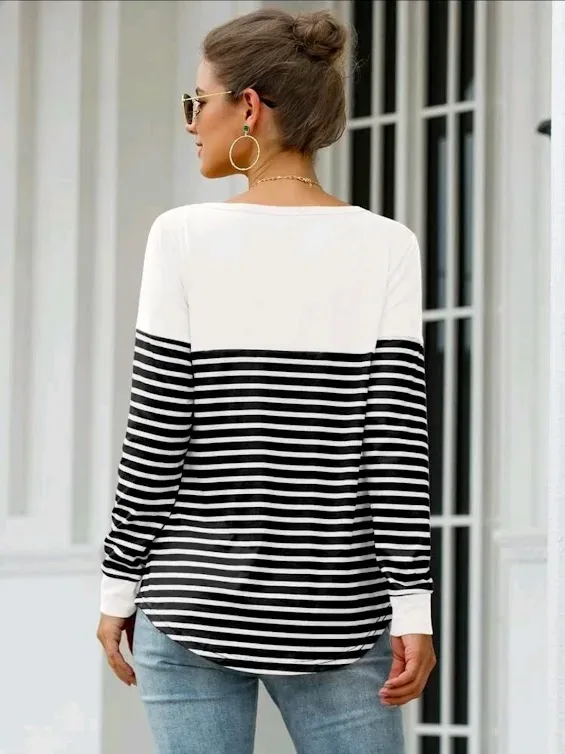 Blusa para dama diseño a rayas color negro y blanco