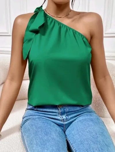 Blusa de un hombro para dama color verde