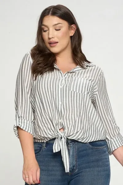 Camisa para dama diseño a rayas color gris y blanco
