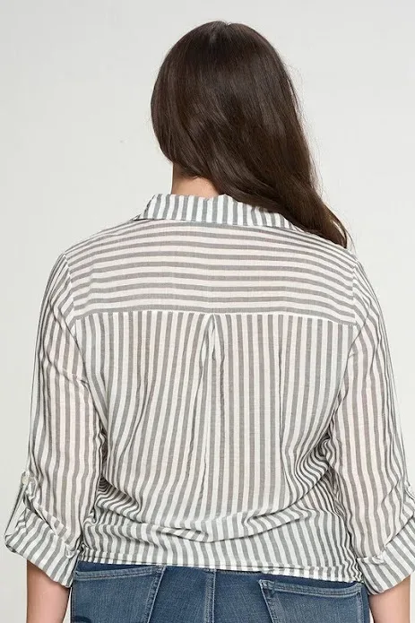 Camisa para dama diseño a rayas color gris y blanco