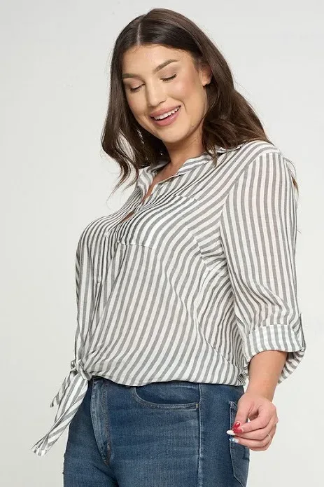 Camisa para dama diseño a rayas color gris y blanco