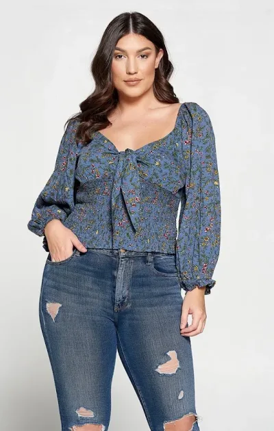 Blusa para dama color azul con estampado floral 4596