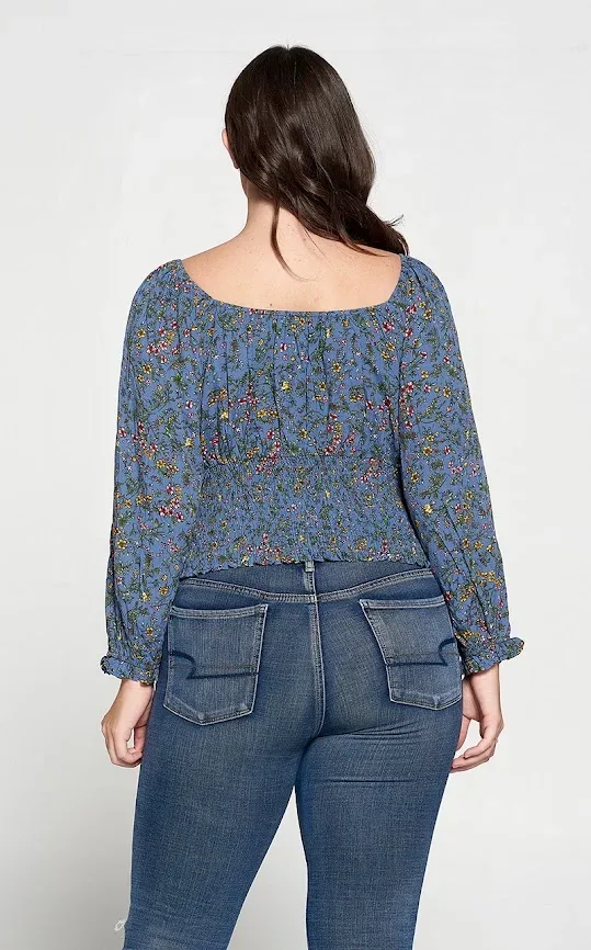 Blusa para dama color azul con estampado floral 4596