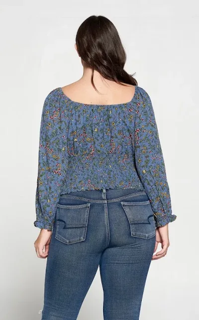 Blusa para dama color azul con estampado floral 4596