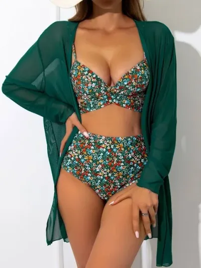Conjunto de vestido de baño para dama color verde