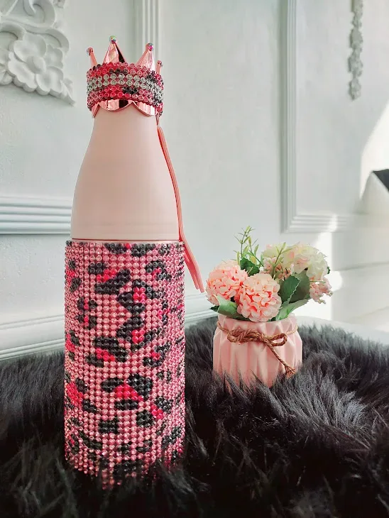 Termo botella con diseño de diamante y animal print..