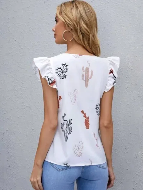 Blusa para dama con estampado de cactus
