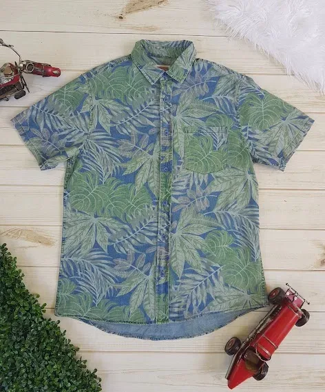 Camisa Micros para caballero estampado tropical color verde y azul