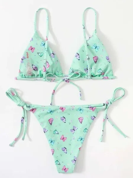Vestido de baño para dama verde con diseño de mariposas