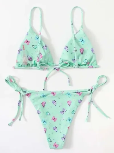 Vestido de baño para dama verde con diseño de mariposas